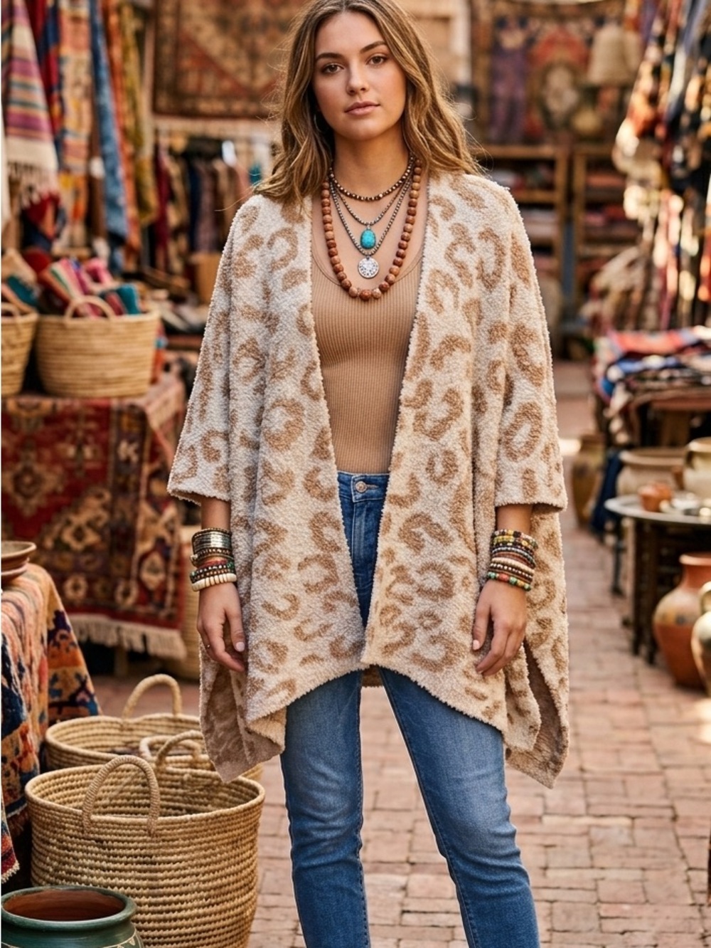 Chic chicos style soft leopard lagenlook kimono cardigan Cover OS poncho